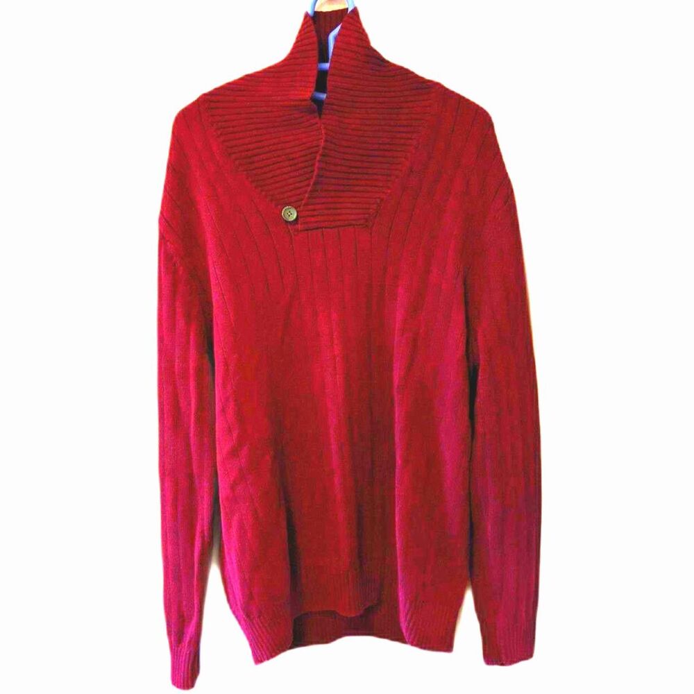 Nautica Burgundy Cotton Sweater Shawl Collar Mens Sz XL Corporate Chic Old Money